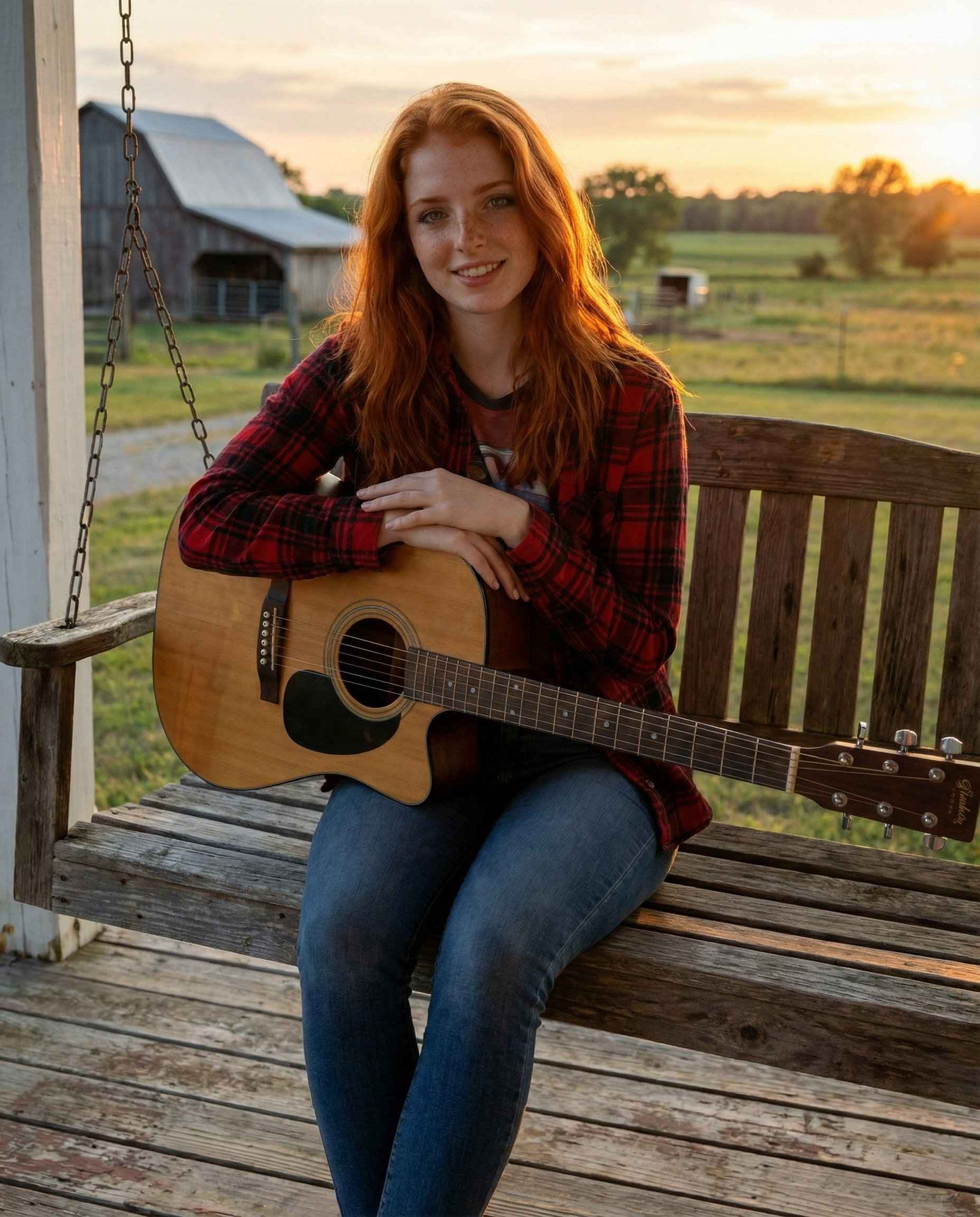 Porch swing + guitar + golden hour = perfect evening. Simple moments are the best ones.