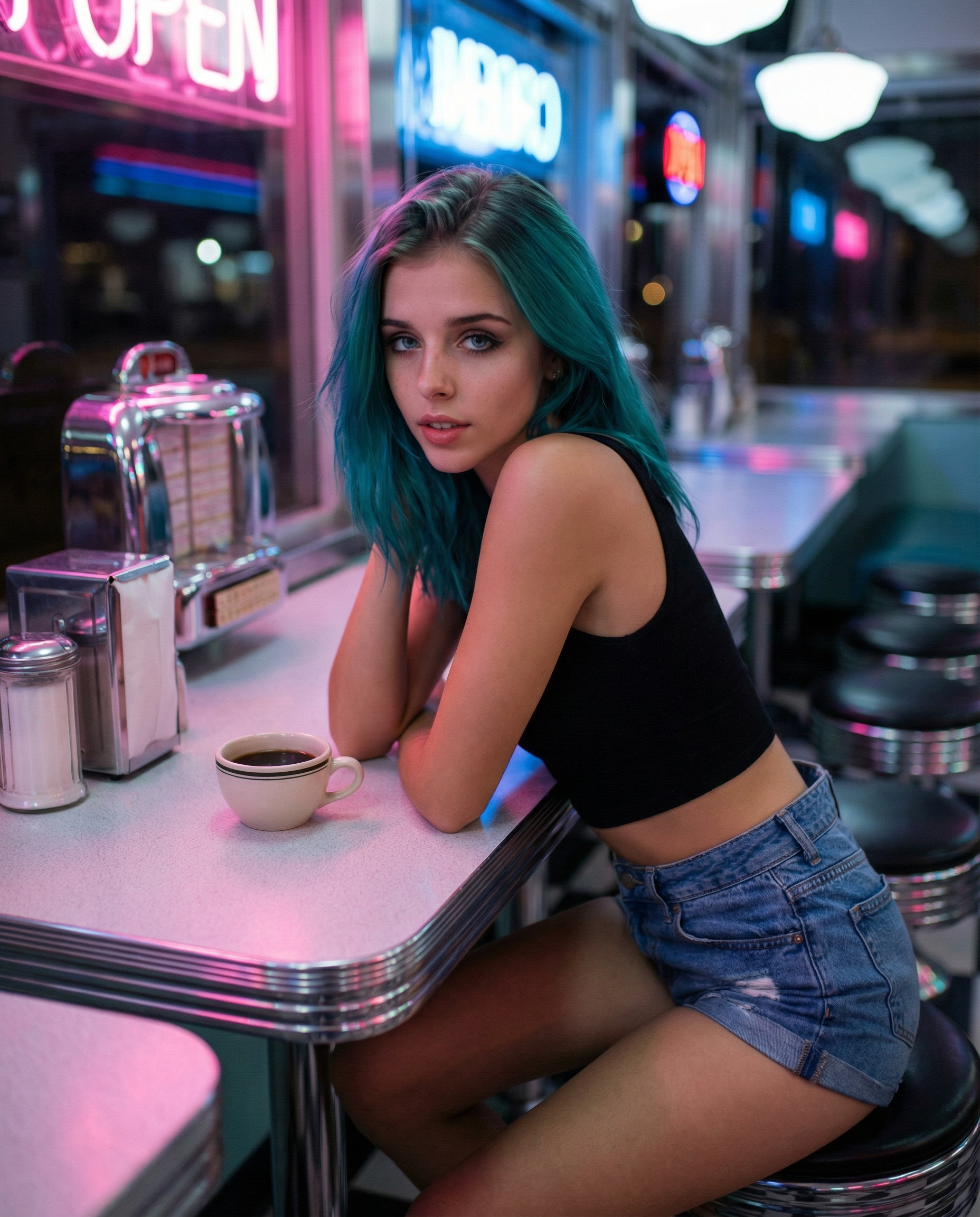 3 AM diner energy 🌙☕ Neon lights and that post-midnight confidence