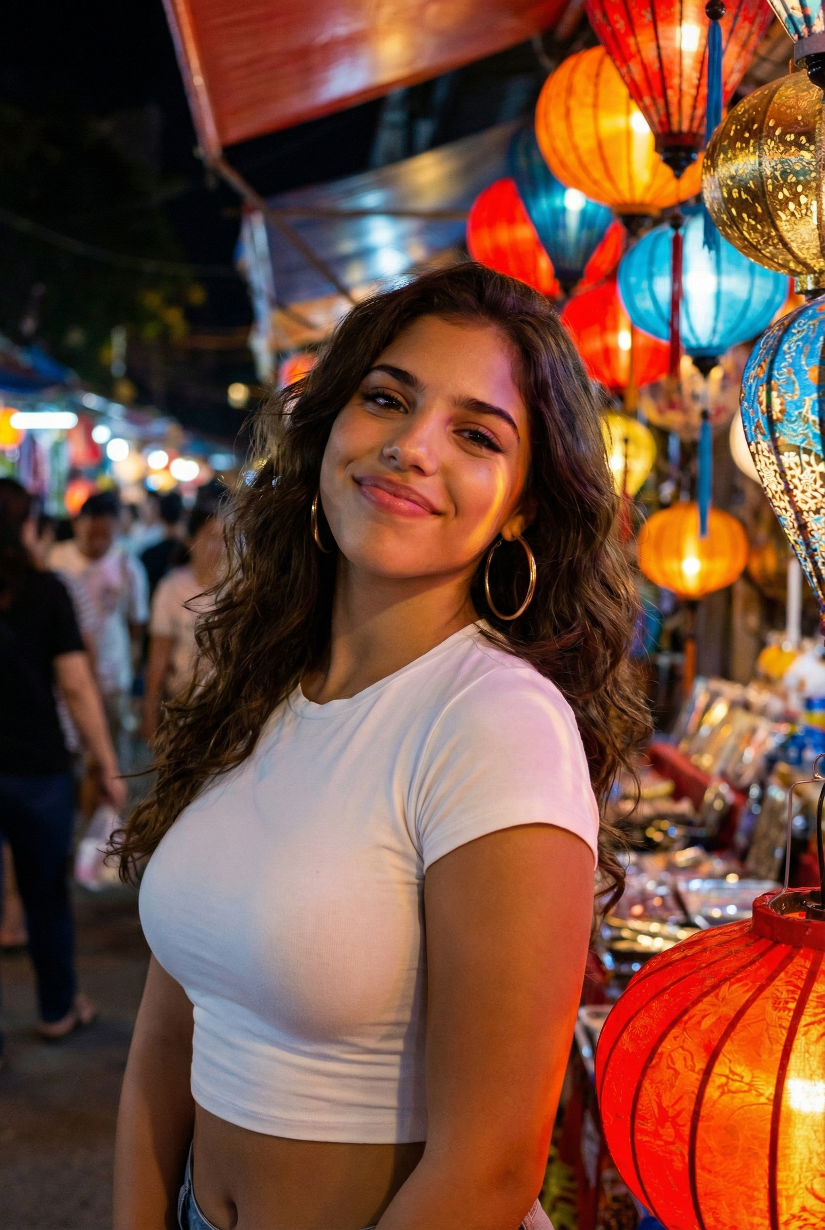 Night market vibes — she stole the whole scene 🌙