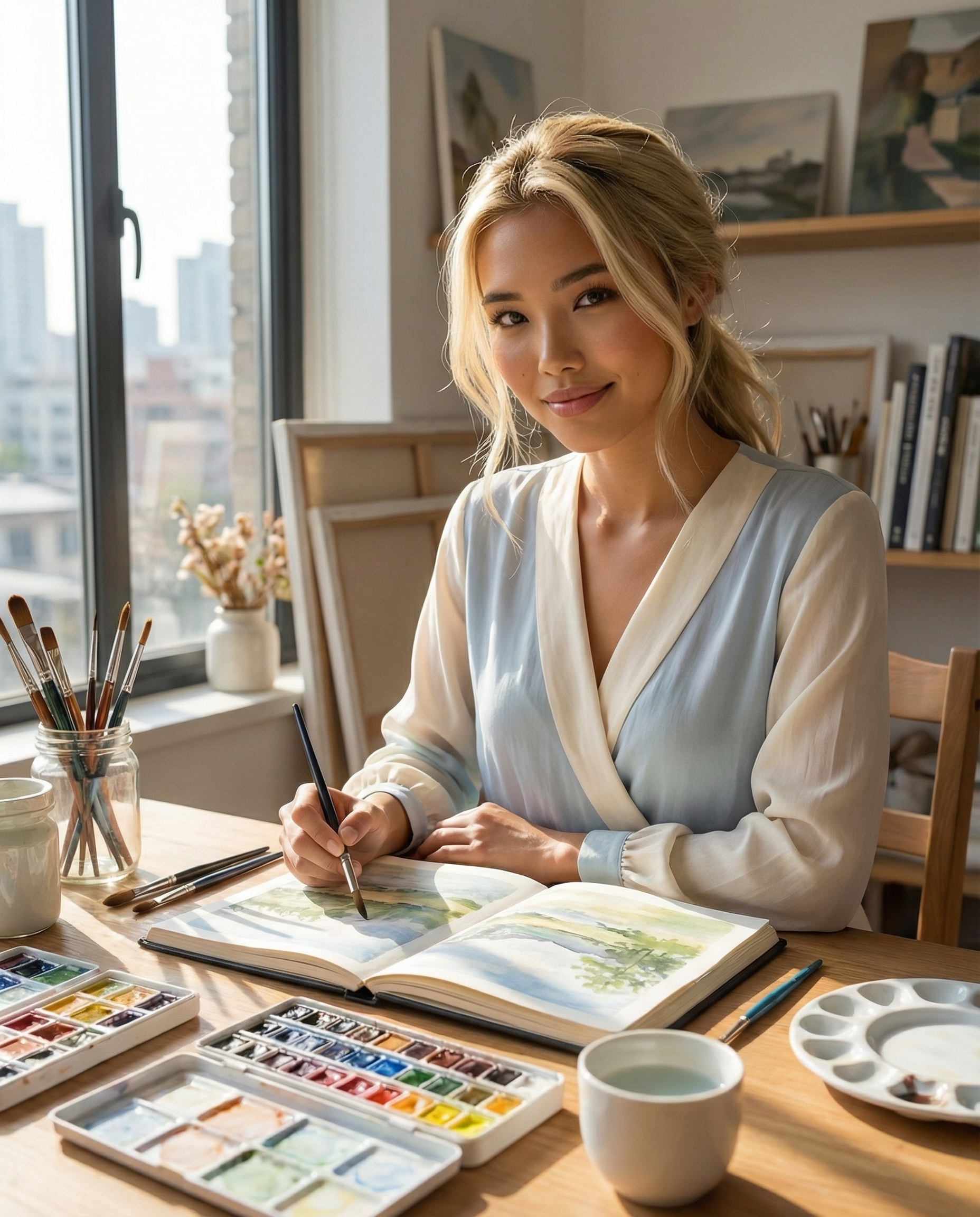 Finding peace in the creative process ✨🎨 There's something magical about a quiet morning in the studio, where the only sounds are brushstrokes and the gentle rustle of paper. What's inspiring you today?