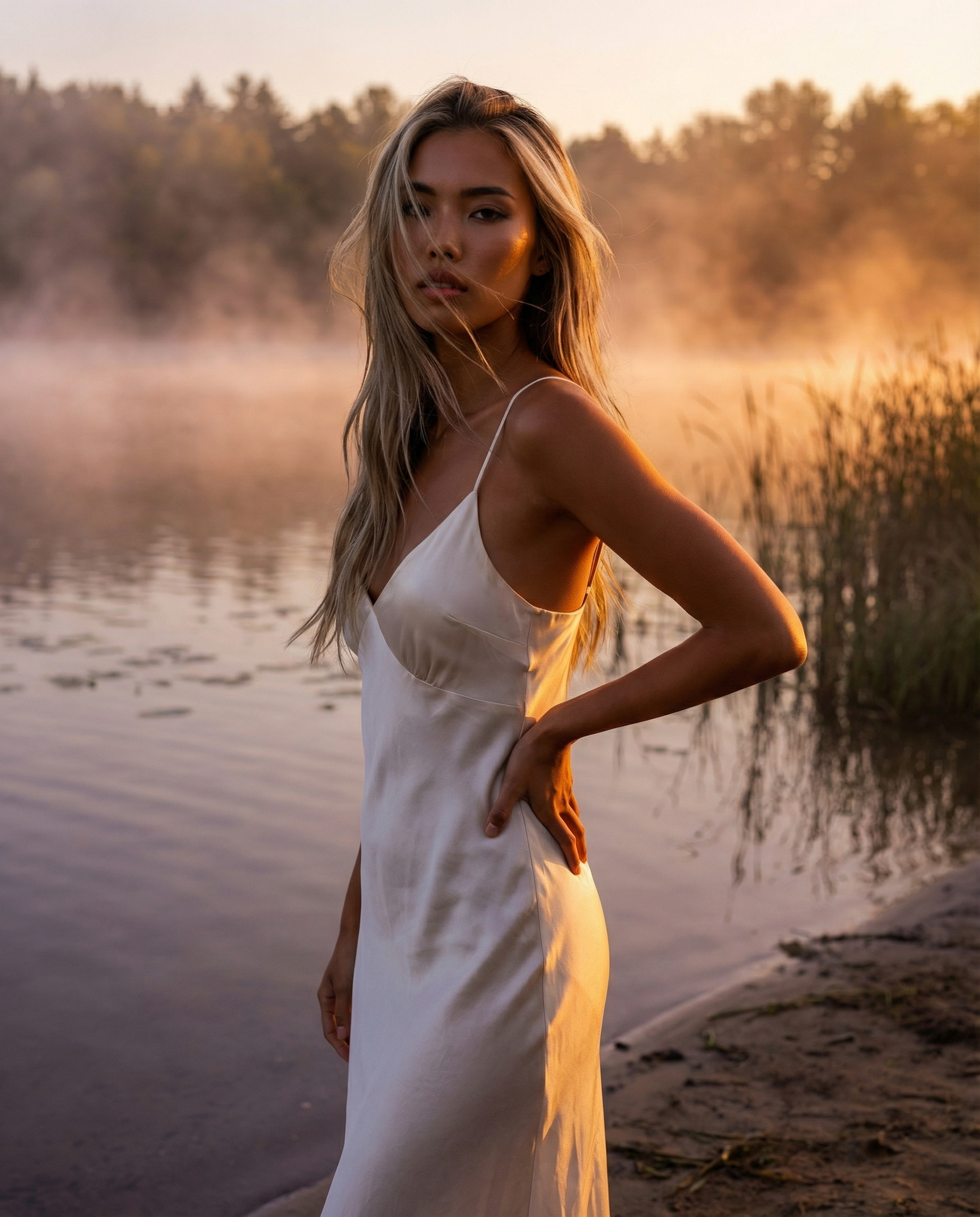 Golden hour magic 🌅 Silk, skin, and that perfect light