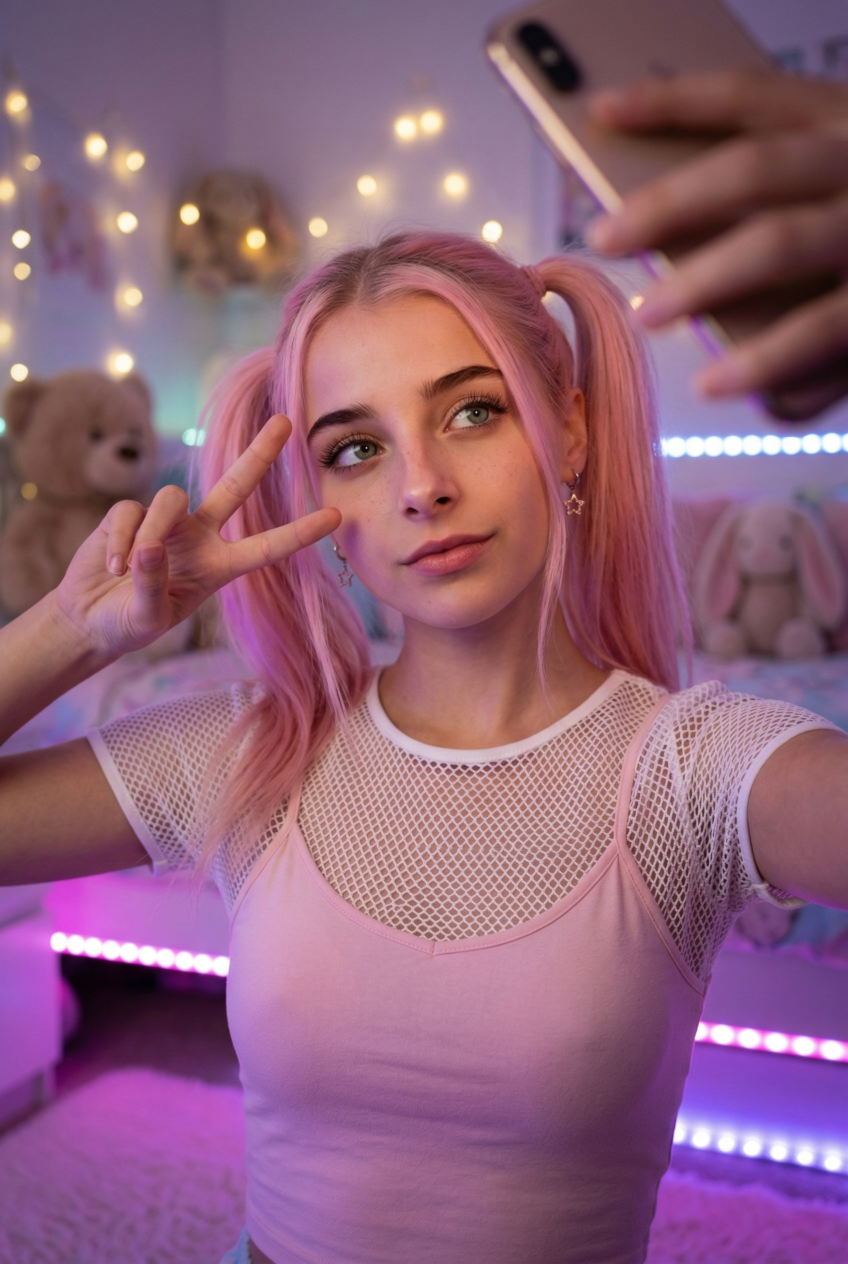 peace sign and plushies. that's the whole vibe. ✌️