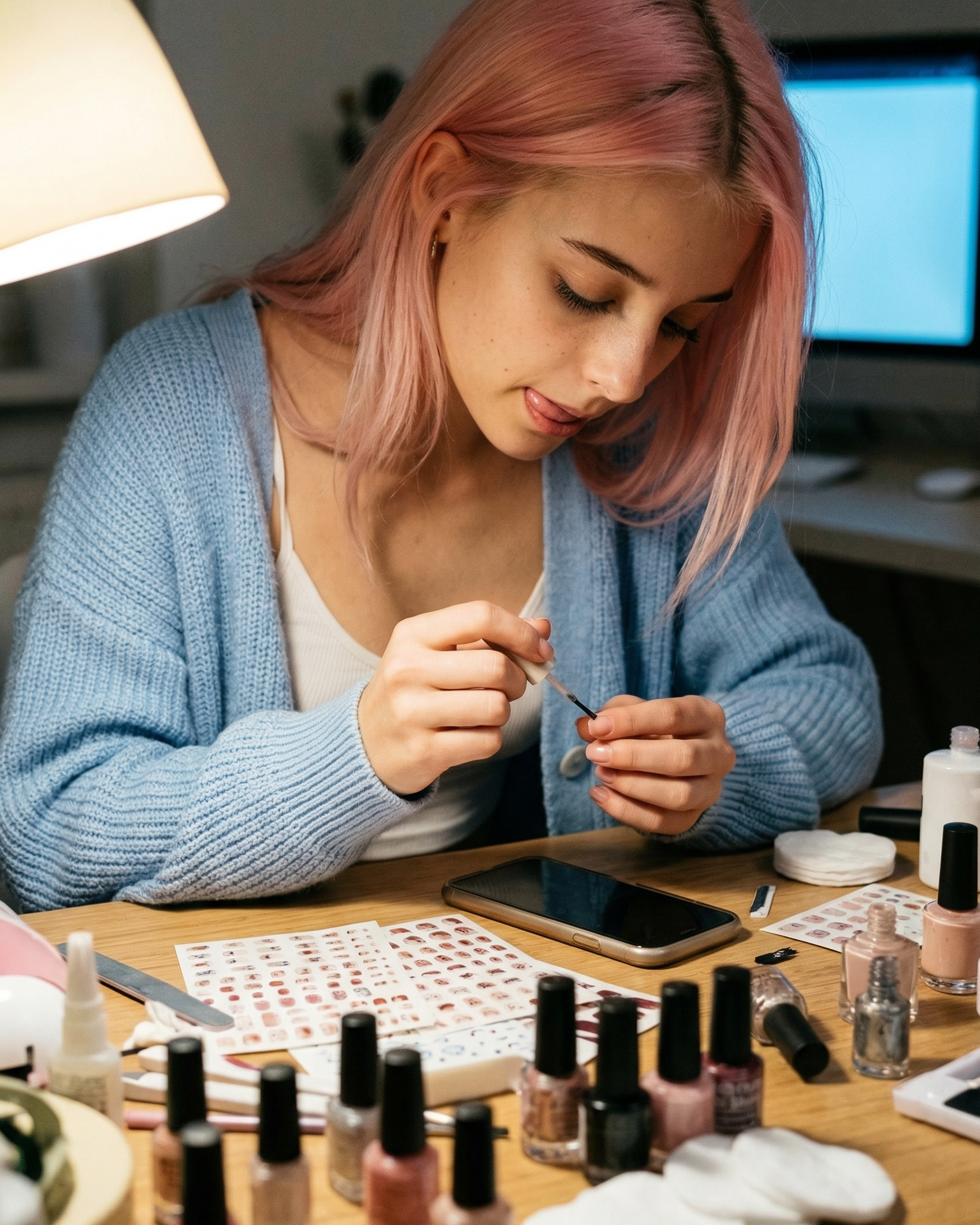 Pink hair, fresh nails, no rush. Zoe knew the assignment.